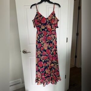 London Times Navy Maxi Dress with Pink & Peach Floral Print